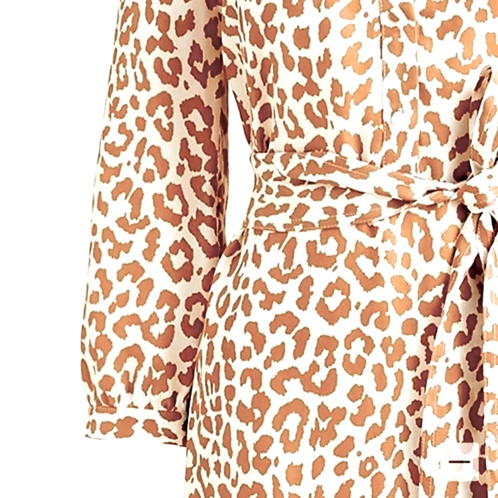 J CREW TIE-WAIST SHIRTDRESS BROWN CREAM LEOPARD PRINT LONG SILHOUETTE SIZE 8 - Picture 4 of 14